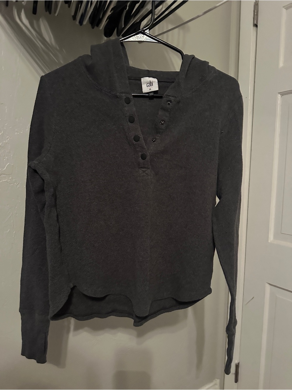 CAbi Dark Gray Hooded Waffle Henley